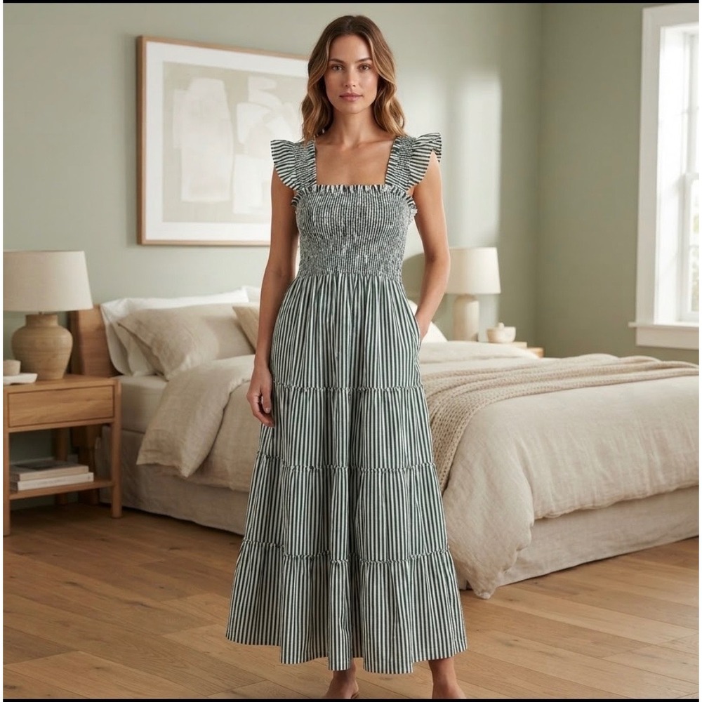 Hill House Home Ellie Nap Dress Striped Smocked Midi XXL Coastal Minimalist